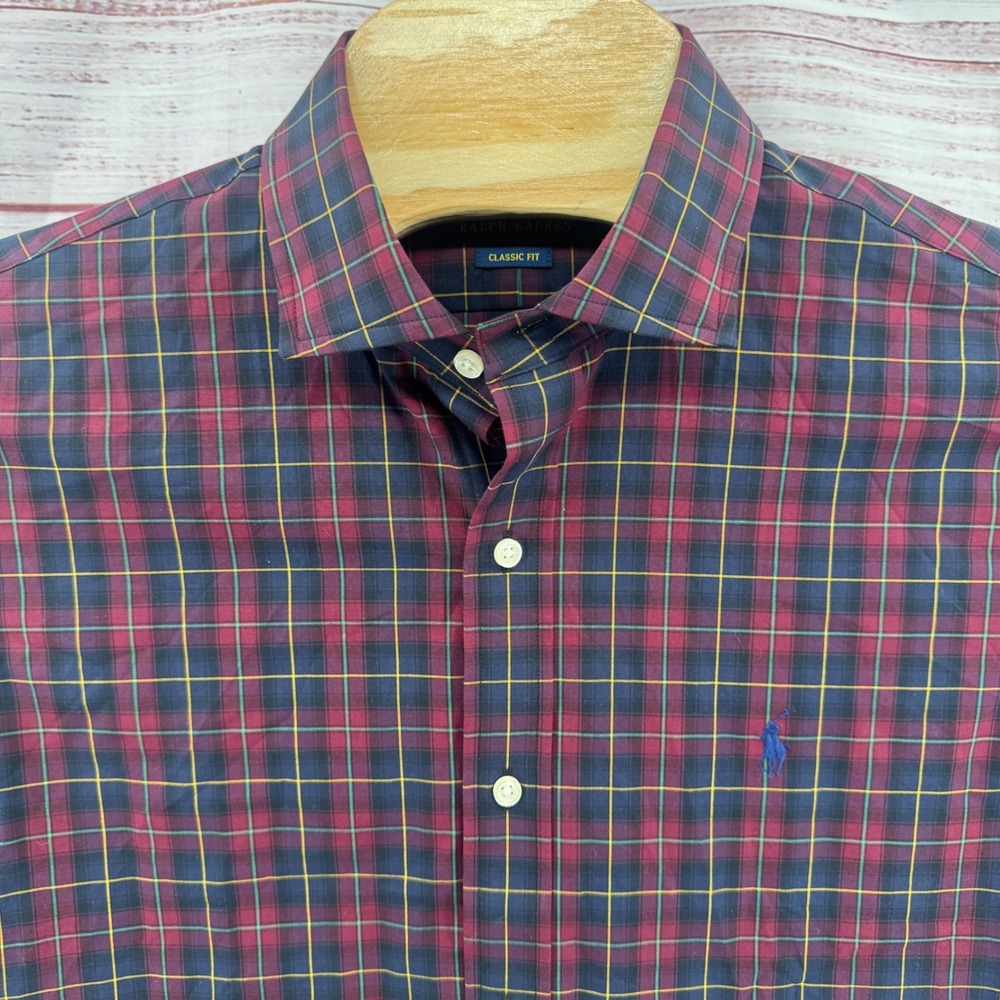 Polo Ralph Lauren‎ Shirt Mens Medium Classic Fit Plaid Button Down Casual Preppy